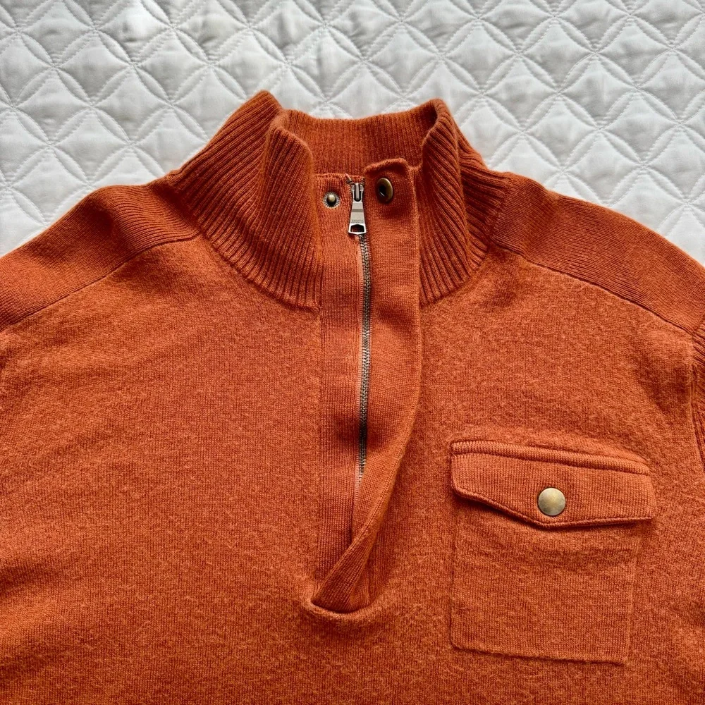 Banana Republic Orange Rust Mock Neck Half Zip Pullover Wool Blend Sweater XL